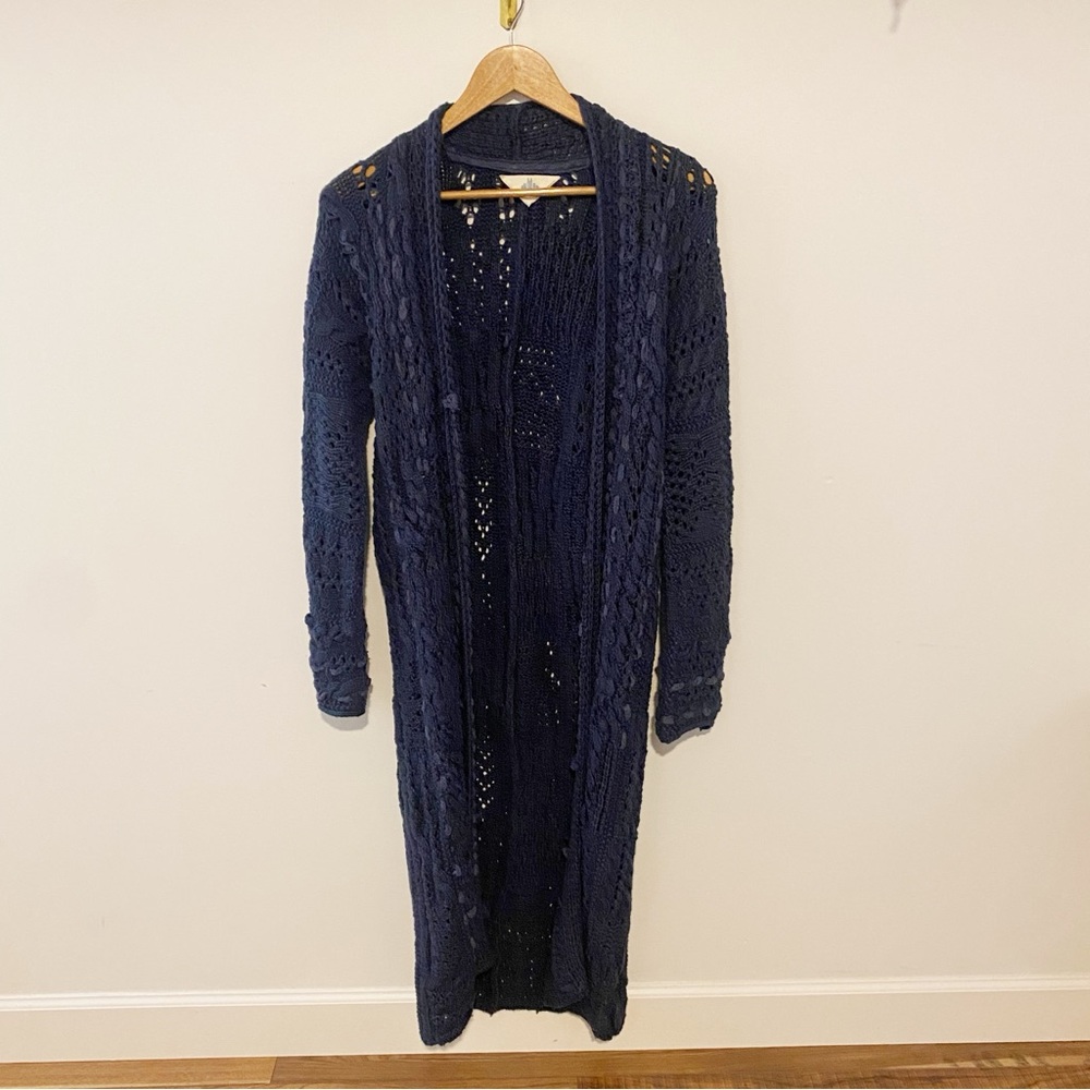 Anthropologie Deep Blue Open-Front Sweater Duster